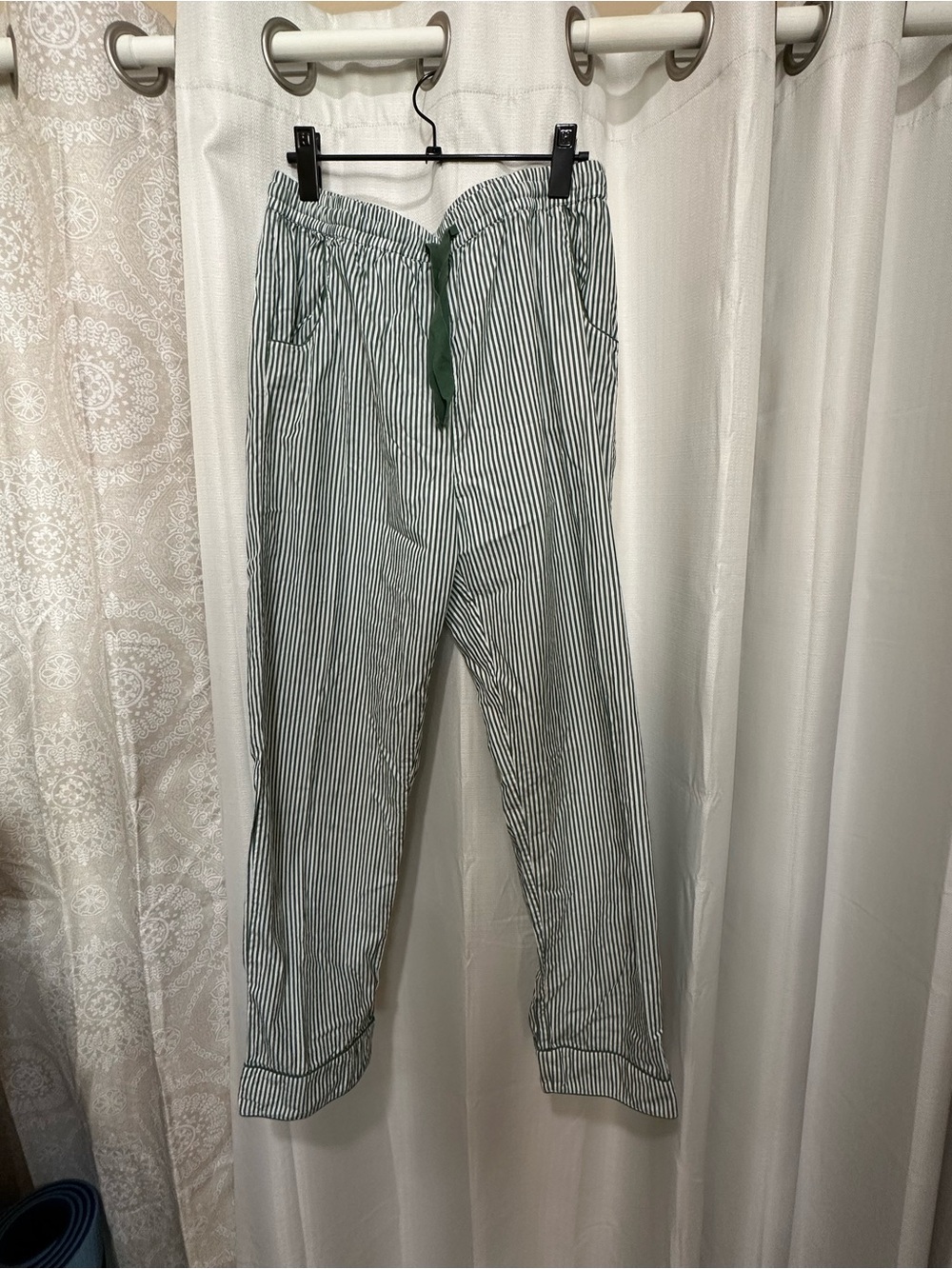 Striped Cotton Lounge Pajama Pants in Green